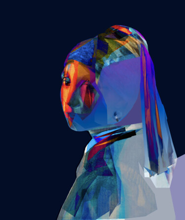 Artes digitais intitulada "La Perle de Vermeer" por Gérard Esquerre, Obras de arte originais, Trabalho Digital 2D