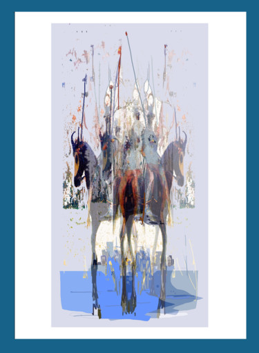 Arte digitale intitolato "Les cavaliers" da Gérard Esquerre, Opera d'arte originale, Pittura digitale Montato su Cartone