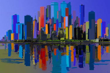 Digital Arts titled "New York 21" by Gérard Esquerre, Original Artwork, Digital Painting Mounted on Wood Stretcher frame