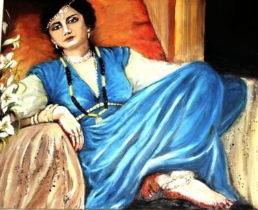 Painting titled "La mariée dans sa c…" by Essia, Original Artwork, Oil