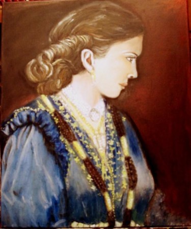 Painting titled "collier d'or et d'a…" by Essia, Original Artwork, Oil