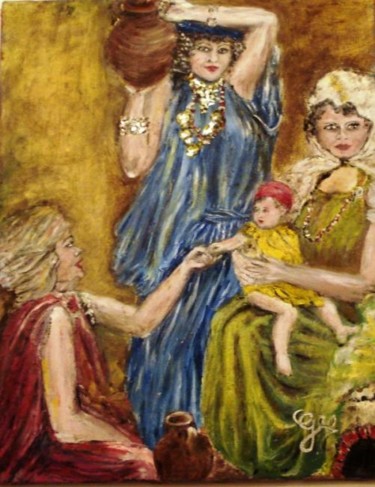 Painting titled "Scène de vie en Kab…" by Essia, Original Artwork, Oil