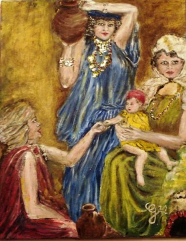 Scène de vie en Kabylie Peinture intitulée "Scène de vie en Kab…" par Essia, Œuvre d'art originale, Huile