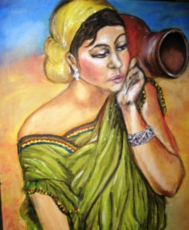 Peinture intitulée "Jeune fille kabyle" par Essia, Œuvre d'art originale, Huile