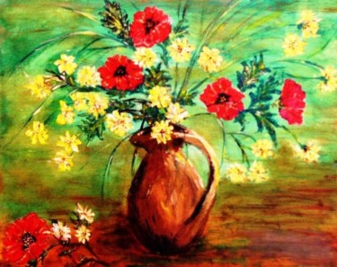 Painting titled "Petits coquelicots." by Essia, Original Artwork, Oil