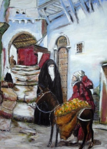 Painting titled "Marchand ambulant" by Essia, Original Artwork, Oil