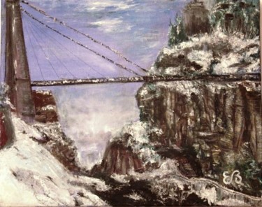 Malerei mit dem Titel "Le pont suspendu." von Essia, Original-Kunstwerk