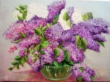 Painting titled "Lilas" by Essia, Original Artwork, Oil