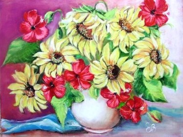 Painting titled "Bouquet de soleils…" by Essia, Original Artwork, Oil