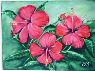 Peinture intitulée "Hibiscus" par Essia, Œuvre d'art originale, Huile