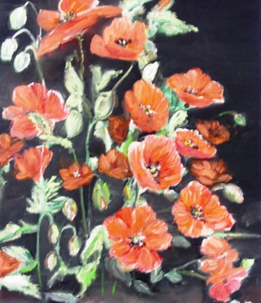 Painting titled "coquelicots fond no…" by Essia, Original Artwork, Other