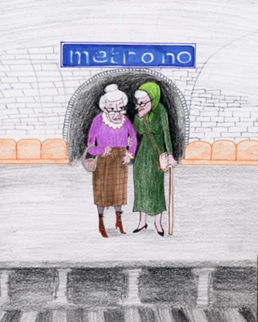 Peinture intitulée "Mégères du métro" par Joëlle Esso, Œuvre d'art originale