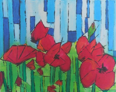 Painting titled "COQUELICOTS 2" by Est, Original Artwork, Acrylic