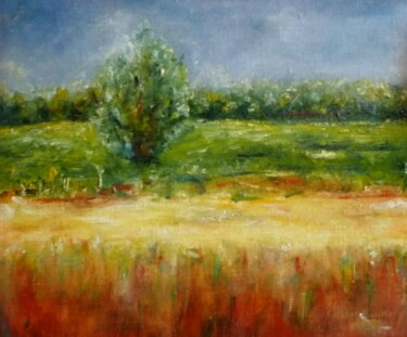 Painting titled "Campagne" by Esteban Navarro, Original Artwork, Oil Mounted on Wood Stretcher frame