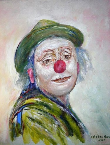 Картина под названием "Clown" - Esteban Navarro, Подлинное произведение искусства, Масло Установлен на Деревянная рама для н…