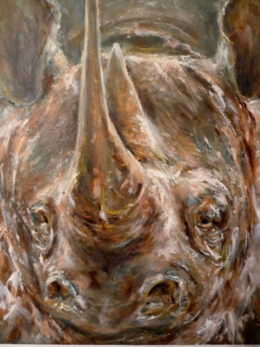 Pintura titulada "Rhinocéros" por Esteban Navarro, Obra de arte original, Oleo Montado en Bastidor de camilla de madera