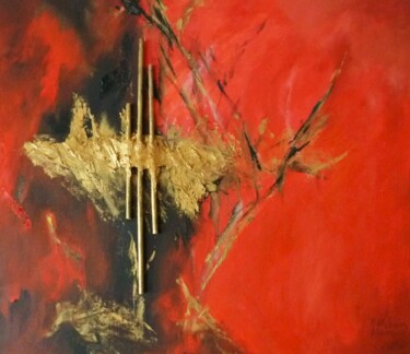 Peinture intitulée "Fond Rouge" par Esteban Navarro, Œuvre d'art originale, Huile Monté sur Châssis en bois