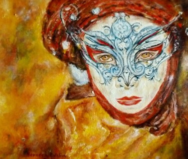 Painting titled "Masque de Carnaval…" by Esteban Navarro, Original Artwork, Oil Mounted on Wood Stretcher frame