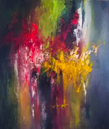 Painting titled "Abstraction Vertica…" by Esteban Navarro, Original Artwork, Oil Mounted on Wood Stretcher frame