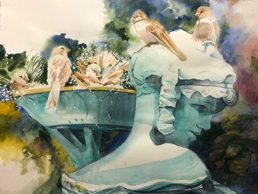 Statue at Burnett Fountain, Central Park, New York City Painting titled "Statue at Burnett F…" by Emily Stedman, Original Art, Watercolor