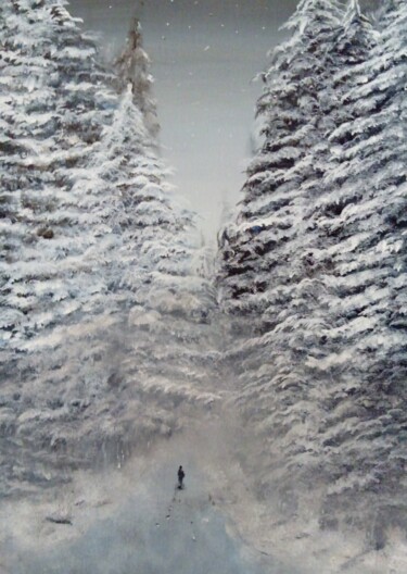 Painting titled "Alone in the Winter" by Estefany Mariño, Original Artwork, Acrylic