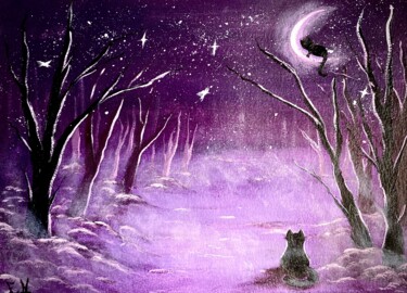 Painting titled "Waiting the Moon" by Estefany Mariño, Original Artwork, Acrylic