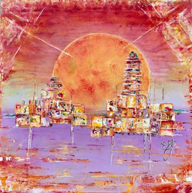 Peinture intitulée "Hanah Lot,  temple…" par Estel, Œuvre d'art originale, Acrylique