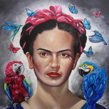 Painting titled ""Viva Frida"" by Estelle Barbet, Original Artwork, Acrylic