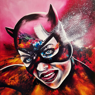 Painting titled ""Seductive Catwoman"" by Estelle Barbet, Original Artwork, Acrylic