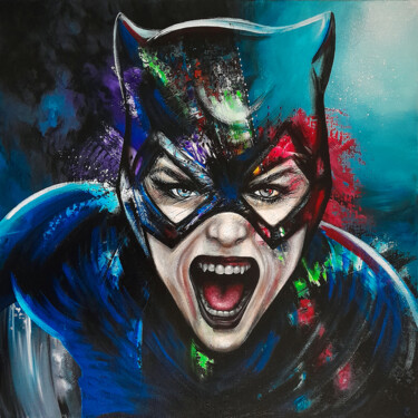 Painting titled ""Angry Catwoman"" by Estelle Barbet, Original Artwork, Acrylic