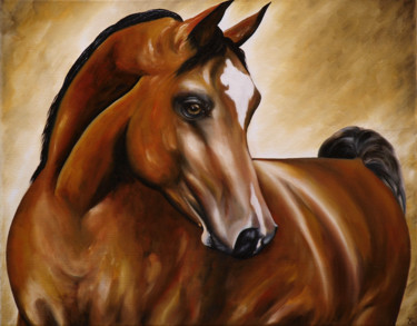 Painting titled "Cheval Arabe" by Estelle Barbet, Original Artwork, Oil