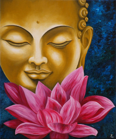 Картина под названием "Bouddha au lotus" - Estelle Barbet, Подлинное произведение искусства, Масло