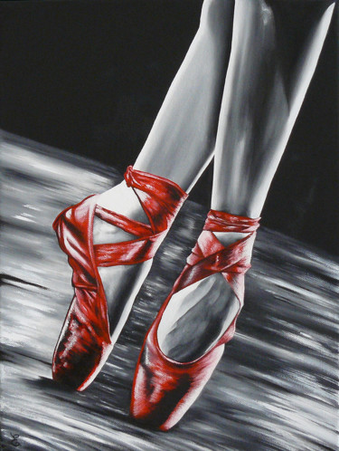 Painting titled "Les chaussons rouges" by Estelle Barbet, Original Artwork, Oil