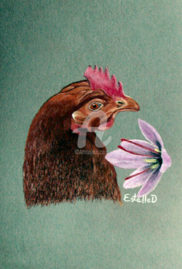 Drawing titled "Ma poulette aime le…" by Estelle D, Original Artwork, Pastel