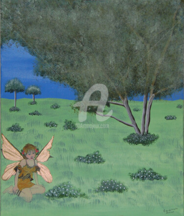 Peinture intitulée "l'elfe de l'arbre" par Estelle D, Œuvre d'art originale, Autre