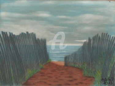 Dessin intitulée "Dunes - Erdeven" par Estelle D, Œuvre d'art originale