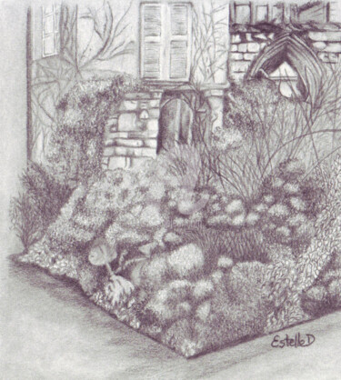 Drawing titled "Abbaye de Beauport" by Estelle D, Original Artwork, Conté