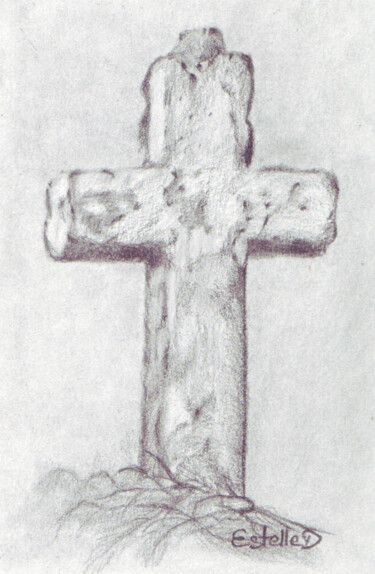 Dessin intitulée "La Croix du Merzer" par Estelle D, Œuvre d'art originale, Graphite