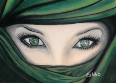 Dessin intitulée "Musulmane" par Estelle D, Œuvre d'art originale, Pastel