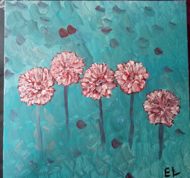 Painting titled "fleurs rose" by Estelle.L, Original Artwork, Acrylic