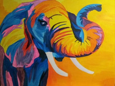 Painting titled "Elephant" by Estelle Morelli, Original Artwork