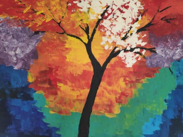 Pintura titulada "Arbre multicolore" por Estelle Morelli, Obra de arte original, Acrílico Montado en Bastidor de camilla de…