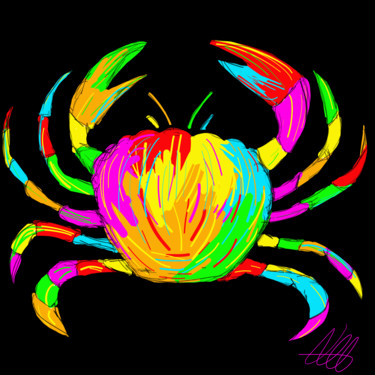 Arte digitale intitolato "Crabe multicolore" da Estelle Morelli, Opera d'arte originale, Lavoro digitale 2D