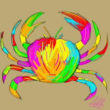 Arte digitale intitolato "Crabe multicolore s…" da Estelle Morelli, Opera d'arte originale, Lavoro digitale 2D