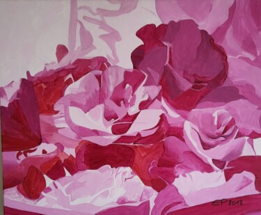 Painting titled "Rose" by Estelle Pouligny, Original Artwork, Acrylic