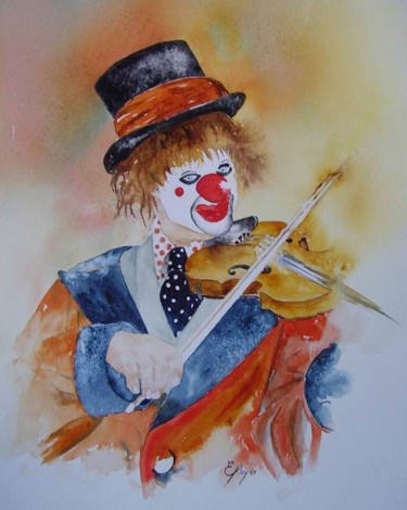 Painting titled "Clown au violon" by Estelle Royer, Original Artwork