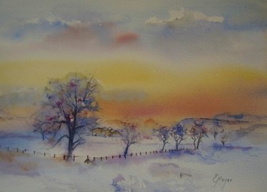 Peinture intitulée "Paysage de neige" par Estelle Royer, Œuvre d'art originale