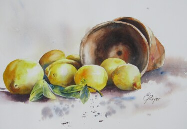 Painting titled "Les citrons" by Estelle Royer, Original Artwork, Watercolor