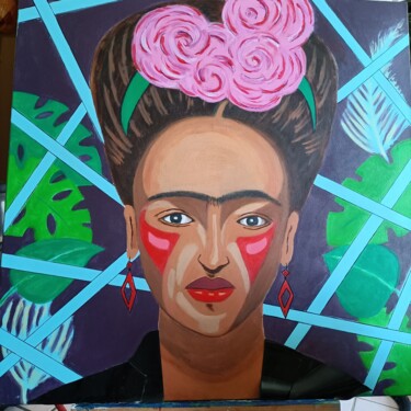 Painting titled "Frida" by Estelle Paint, Original Artwork, Acrylic Mounted on Wood Stretcher frame