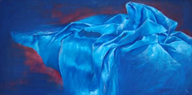 Peinture intitulée "Drapé en bleu" par Estelle Darve, Œuvre d'art originale, Huile Monté sur Autre panneau rigide